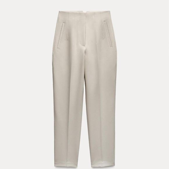 ZARA 3 HIGH-WAISTED PANTS; OYSTER WHITE, TAUPE BROWN & SAND, MEDIUM & 6 - Picture 7 of 8